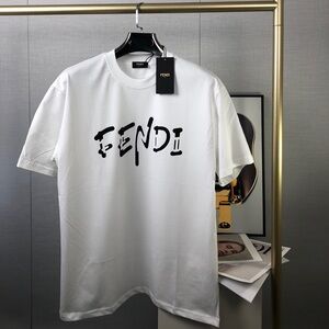 Fendi White Short Sleeve Tee with Artistic Logo